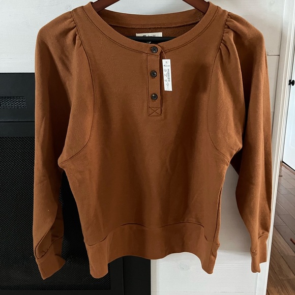 Madewell Henley puff sleeve sweatshirt brown size XXsmall NB331 NWT - Picture 6 of 10